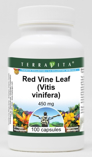 [BRSWGZADCEFWKFDX] Red Vine Leaf (Vitis vinifera) - 450 mg (100 Capsules, ZIN: 511411) - 3 Pack