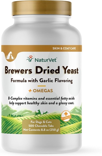 [BRSWIYQ5AAEBEDDI] NaturVet Brewer’s Dried Yeast Pet Supplement with Garlic Flavoring – Includes B-Complex Vitamins, Omega-3, 6, & 9 Fatty Acids – Helps Support Glossy Coat, Healthy Skin for Dogs, Cats 500 Ct.