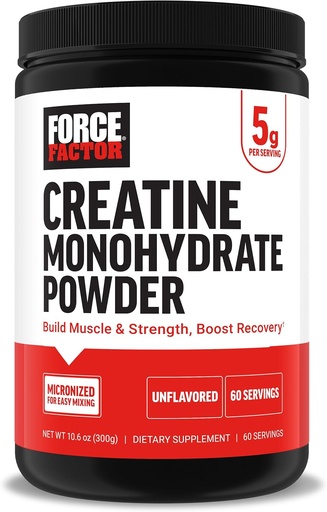[BRSRO2YOAAMAY33F] Force Factor Creatine Monohydrate Powder, 5g Micronized Dose to Support Muscle Growth, Strength, Recovery, Cognitive Health & Memory, Unflavored, 60 Servings