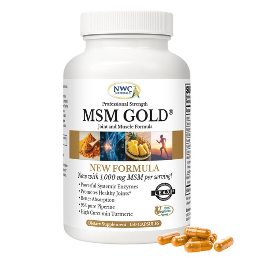 [BRSWKHQEBQJWG33U] NWC Naturals MSM Gold – Systemic Enzyme Supplement with Turmeric, Tomato Lycopene & BioPerine for Nutrient Absorption – Joint & Muscle Support – 150 Antioxidant-Rich Vegetarian Capsules