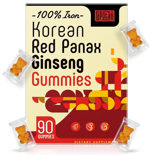 [BRSRAAQKCAFRSD3V] Sapotax Korean Red Panax Ginseng Supplement Gummies - Iron Supplements for Women & Men - Iron Gummies with Vitamin C, B6, B12, Potassium & Magnesium, Vegan - 90 Count