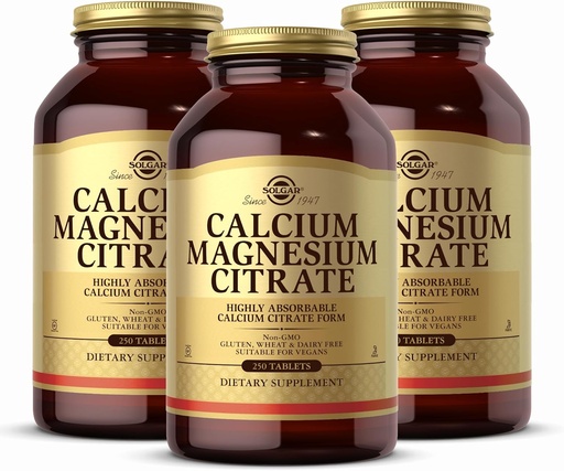 [BRSWIZ3YCV4AOF34] Solgar Calcium Magnesium Citrate, 250 Tablets (Pack of 3) - Supports Healthy Bones & Teeth - Musculoskeletal & Nervous System Support - Highly Absorbable - Non-GMO and Vegan - 150 Total Servings