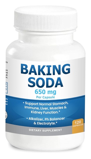 [BRSRAEDRB4FR43YV] Baking Soda Capsules 650mg Pure Baking Soda Aluminum Free Organic Use. Natural Baking Soda 120 Caps