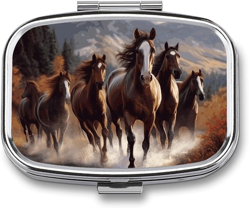 [BRSRAAA2OZ4BUCA2] Horses Square Pill Box, 2 Compartment Decorative Pocket Pill Box for Pocket or Purse Portable Mini Travel Medicine Tablet Vitamin Holder