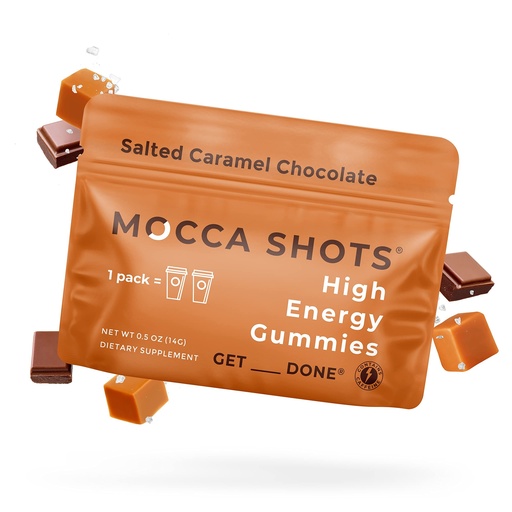 [BRSRAGDQDMMBUETB] SGC Highest Concentration 100 mg Caffeine per Gummy, 2 Gummies per Pack, 6-Pack Mocca Shots Salted Caramel Plant-Based Instant Energy with Herbal nootropics
