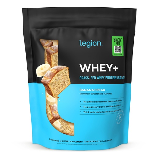 [BRSROZQFCQHQYDT2] LEGION Whey+ Protein Whey Isolate from Grass Fed Cows (Banana Bread, 30 Servings) - Whey Protein Isolate Powder Low Calorie, Non-GMO, Sugar Free, Lactose and Gluten Free, All Natural Protein Powder