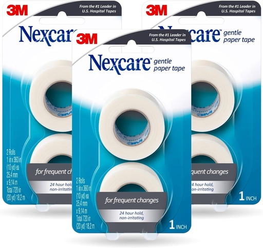 [BRSW2AD7DICQYYLZ] Nexcare ruban en papier doux, ruban en papier médical, sécurise les habillages et les ascenseurs loin doucement - 1 En x 10 Yds, 6 rouleaux de ruban