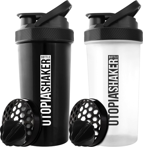 [BRSWYZQTB4GWO23O] Utopia Home Protein Shaker Bottle - (Pack of 2) 28-Ounce Shaker bottles For Protein Mixes - Fitness Sports Classic Protein Mixer Shaker Bottle (Black & Clear/Black)