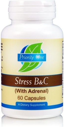 [BRSWGZQLOUIGEELD] Priority One Vitamins Stress B & C 60 Capsules - B Complex with Whole Gland Adrenal to Support Healthy Nerves, Skin, Eyes, gastrointestinal, and Brain Functions.*