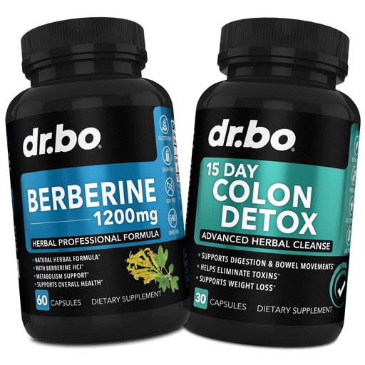 [BRSRAEI7OUBRMEL6] DR. BO Berberine Supplement & Colon Cleanser Detox - Berberine HCL Supplement Capsules & 15 Day Intestinal Cleanse Pills & Probiotic - Premium HCL Bowel Movement Supplements for Stomach Bloating