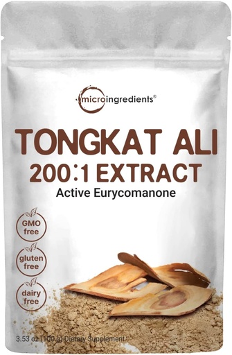 [BRSWKHT3C4HQKELU] Micro Ingredients Tongkat Ali Extract 200:1 (Longjack) Powder, 100 Grams, Grown in Indonesia, 100% Pure Eurycoma Longifolia Root Extract, Bitter Taste - No Filler, No Additive, Non-GMO