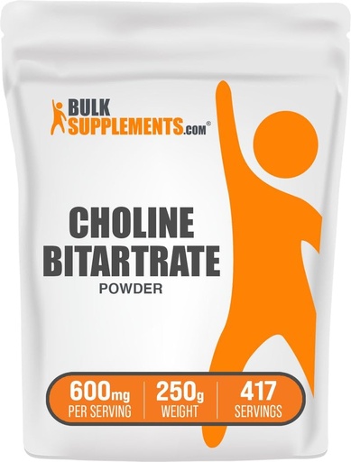 [BRSWKYAQAR6RYCL4] BulkSupp. com Cholino bitartrato milteliai - Cholino papildai - Neflavored & Gluten Free, 600mg per Serving, 250g (8,8 oz) (pakuotė 1)