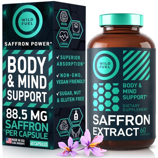 [BRSWYHQBAANA4GY6] WILD FUEL Saffron Supplements for Women and Men - 88.5mg Pure Saffron Extract - Antioxidant, Eye Health, Energy Support and Mood Booster - Vegan, Made in USA, 60 Capsules Once Daily