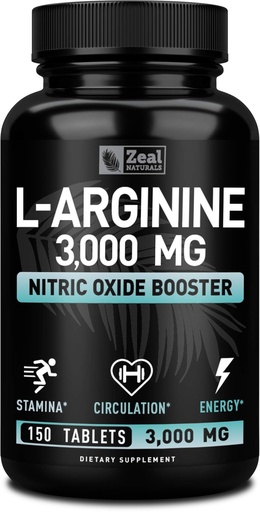[BRSWYYANCF6GGELK] Zeal Naturals L-Arginine Supplement - 3000mg, 150 Tablets | Nitric Oxide Booster | L Arginine Supplement for Men & Women | Support Energy, Circulation, Muscle Growth