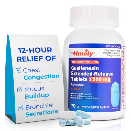 [BRSROGA2DNYBEG3U] TIME-Cap Labs Guaifenesin 1200mg Extended Release, Maximum Strength Mucus Relief Expectorant for Adults, 12 Hour Chest Congestion Support Tablets, 70 Count