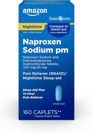 [BRSWGAYTPJYWADL3] Îngrijire de bază All Night Pain Relief PM, Naproxen Sodiu, 220 mg/Difenhidramină clorhidrat, 25 mg comprimate, Durere Reliever/Nighttime Sleep-Aid, 160 Conte