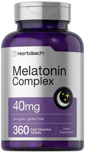 [BRSROZQOOABB633X] Horbäach Melatonin 40mg Complex | 360 Fast Dissolve Tablets | Adult Extra Strength Supplement | with Chamomile and Ashwagandha | Vegetarian, Non-GMO, Gluten Free