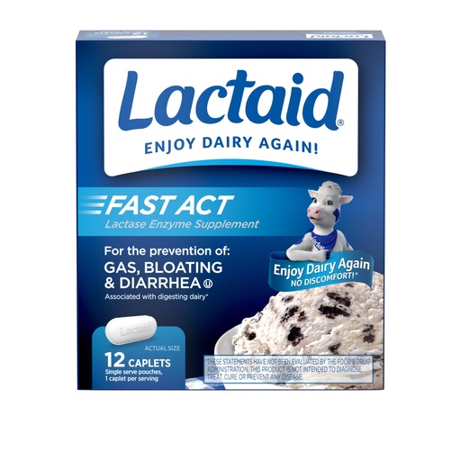 [BRSWIYQPBQDR2ED2] Lactaid Fast Act Lactose Intolerance Relief Caplets with Lactase Enzyme to Prevent Gas, Bloating & Diarrhea Due to Lactose Sensitivity, Ideal for Travel & On-The-Go, 12 Packs of 1-Count