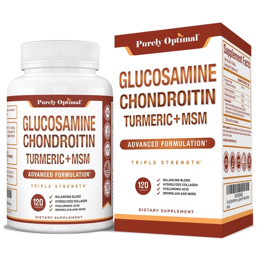 [BRSWYYY6OENGMCDU] Purely Optimal Glucosamine Chondroitin MSM Supplement w/Turmeric & Boswellia - Glucosamine Sulfate Joint Supplement for Men & Women - 120 Tablets