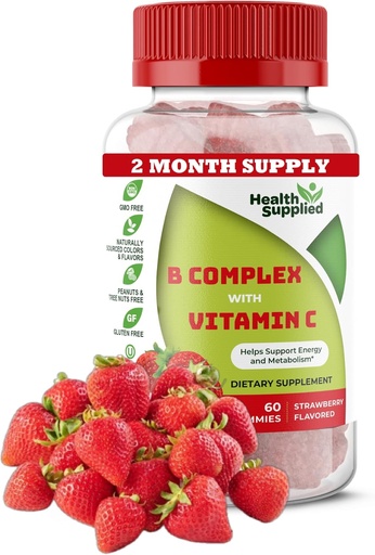 [BRSRMFAOOEHQEAIZ] Strawberry Flavored Vitamin B Complex Gummies - B Complex with Vitamin C - Supports Nervous System and Boosts Energy Levels - assists with Cognitive Function - Great Tasting and easy to Swallow