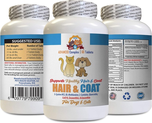 [BRSWGHYOO4PGEELO] Dry Skin Care for Cats - Pets Hair and Coat Boost - for Dogs and Cats - Supports Healthy Skin Hair Nails - cat Diet Treat - 1 Bottle (60 Tablets)