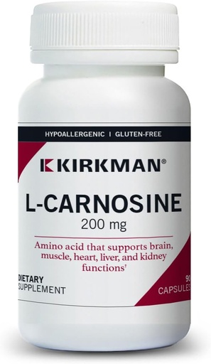 [BRSWIZYPBYJQA232] Kirkman – L-Carnosine 200 mg - Hypoallergenic – 90 Vegetarian Capsules – Amino Acid – Gluten Free – Casein Free