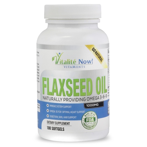 [BRSWKED3PIBA42A3] Vitalité Now! Organic Flaxseed Oil Softgels - 1000mg Premium, Virgin Cold Pressed from Flax Seeds - Hair Skin & Nails Support - Omega 3-6-9 Supplement - 100 Count - More Than 3 Month Supply!
