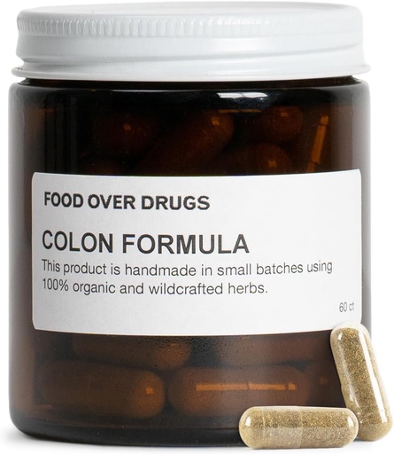 [BRSRAYDYOUPRSYDA] Food Over Drugs Colon Formula – Advanced Colon Cleanse Herbal Blend with Cascara Sagrada, Psyllium Husk, Dandelion Root, Ginger, and Marshmallow – Plant-Based Digestive Support Supplement [60 ct]