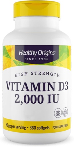 [BRSRMHQTCMOW2DL7] Healthy Origins Vitamin D3 1,000 IU (Non-GMO), 360 Softgels