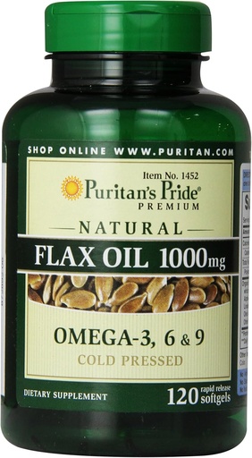 [BRSWIZYEOBYQEFLG] Puritan's Pride Premium Natural Flax Oil 1000 mg Omega-3, 6 & 9 Cold Pressed, 120 Softgels