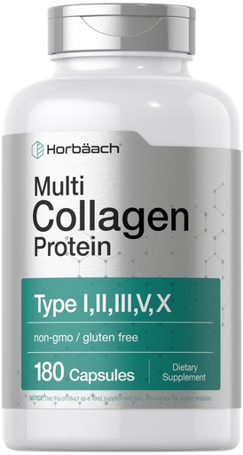 [BRSWGCQKPJ5G2F3L] Horbäach Multi Collagen Protein 2000 mg | 180 Capsules | Hydrolyzed Collagen Type I, II, III, V, X | Keto & Paleo Friendly, Non-GMO, Gluten Free Supplement