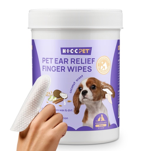[BRSROHAKOFYGKHY6] HICC PET Ear Cleaner Finger Wipes for Dogs & Cats, Vet-Recommended Dog Ear Infection Treatment to Relief Itching & Inflammation, Remove Wax, Dirt & Stop Smelly, Non-Irritating, 50ct(Coconut Scent)