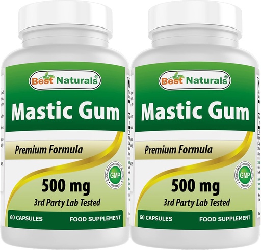 [BRSWGBI7CEJWACQ6] Best Naturals 2 Pack Mastic Gum Capsules 500 mg - 60 Count - (Non-GMO) (Gluten Free) - Promotes Healthy Stomach & Duodenal Health - (Total 120 Capsules)