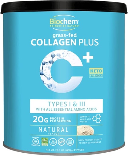 [BRSWGCYHCQAWC33O] Biochem Collagen Plus Protein - 1.4lb - Natural Flavor - 20g de Collagen Protein Powder - Promueve el cabello, la piel, la uñas, la unión " Bone Health - Amino Acid - Keto-Friendly - Soft Tissue Support