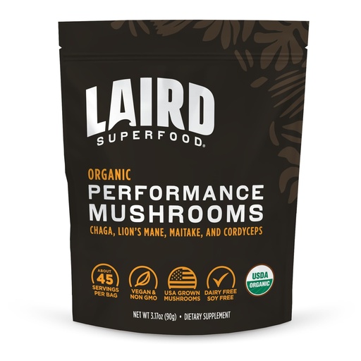 [BRSWGFACOAFAKE37] Laird Superfood Organic Performance Mushroom Blend with Chaga, Cordyceps, Lion's Mane and Maitake for Energy and Cognition, 3.17 oz. Bag, Pack of 1