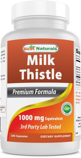 [BRSRMHQQPIGWOE3Z] Best Naturals Milk Thistle 4:1 Extract (250 mg) - 240 Capsules - Non-GMO & Gluten Free