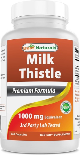 [BRSRMHQQPIGWOE3Z] Best Naturals Milk Thistle Extract 1000mg Equivalent - 240 Capsules - Non-GMO & Gluten Free (240 Count (Pack of 1))