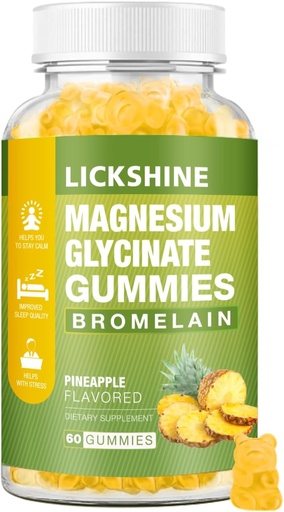 [BRSROAALOB5RYHLP] 1 Pack Magnesium Glycinate Gummies 1000mg, Calcium, Potassium, Bromelain, Vitamin D, B6, CoQ10 Supplement for Relaxation, Calm Mood, Stress Relief and Sleep for Adults & Kids, 60 Counts
