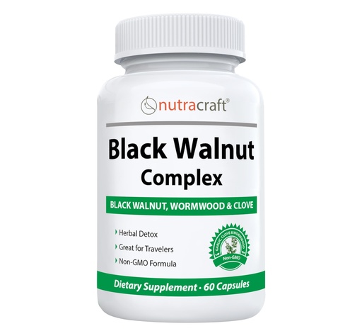 [BRSROBAPCICWOADJ] Nutracraft Black Walnut Detox Cleanse Supplement | Black Walnut, Wormwood, Clove, PAU D'Arco, Pumpkin Seed, Garlic, Zinc | Intestinal Guard for Humans | 60 Capsules