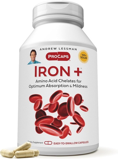 [BRSWI2QGBZ5AI2D2] ANDREW LESSMAN Iron Plus 180 kapsulas - 18 mg dzelzs, 100% tīra aminoskābe Čelēta dzelzs (glicināts, aspartāts), plus C vitamīns pastiprinātai absorbcijai, maza, viegli norīt kapsulas, bez piedevām