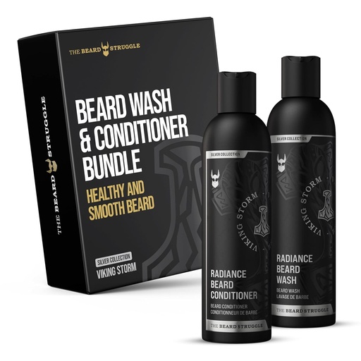 [BRSRMZIHDMHWODQV] The Beard Struggle - Radiance Beard Wash & Conditioner Bundle - Silver Collection - Pack of 2, Viking Storm - Nourish, Cleanse, Softens, & Strengthens Beard - Beard Wash and Conditioner for Men