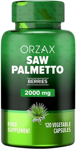 [BRSRMGAYPIJQOELA] ORZAX prostate dodatek z žago Palmetto Extract 2000 mg za moške - podpora za lase in urin - 120 Veg kapsule - (120-dnevna oskrba)