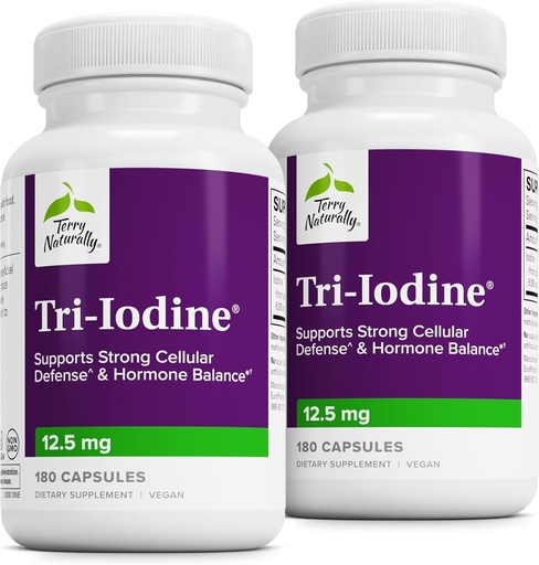 [BRSWYHARDJ6A4YA4] Terry Naturally Tri-Iodine - Aid Thyroid Health with Potassium Iodide & Sodium Iodide - Aids Hormone Balance with Molecular Iodine from Kelp - Brain & Energy Support - 12.5mg, 180 Capsules (Pack of 2)