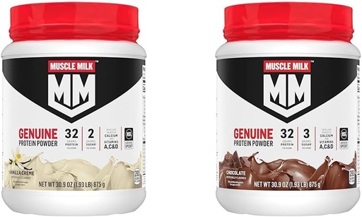 [BRSRAY33PMJRUGT7] Muscle Milk Genuine Protein Powder Bundle, Vanilla Crème 1.93 Pounds 12 Servings 32g Protein 2g Sugar and Chocolate 1.93 Pounds 12 Servings 32g Protein 3g Sugar