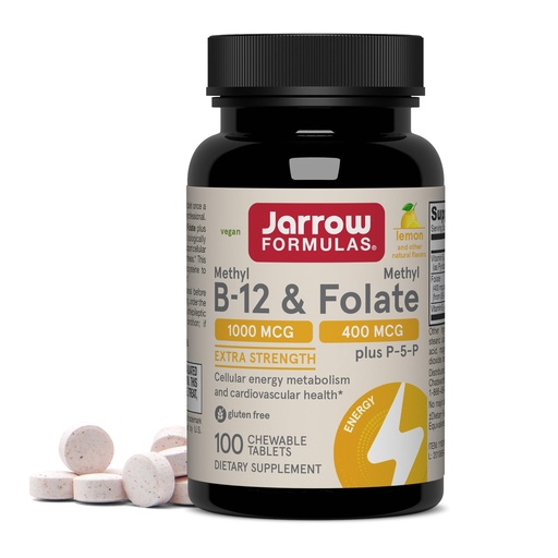 [BRSWKGYDCF6AEFA7] Jarrow Formulas Methyl B-12 & Methyl Folate, Bioactive Vitamin B9 & Vitamin B12 Supplement, Supports Cellular Energy Production, Healthy Brain Function & Metabolism, 100 Chewable Tablets, 100 Servings