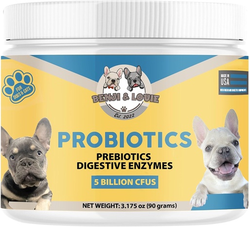 [BRSRMAQLA4IWYF33] Dog Probiotics, Cat Probiotics, Probiotics for Dogs, Probiotics for Cat, 5 Billion CFUs + Prebiotics + Digestive Enzymes for Digestive Health & Immune Support, Skin & Coat, Dog Probiotic, 90 Grams