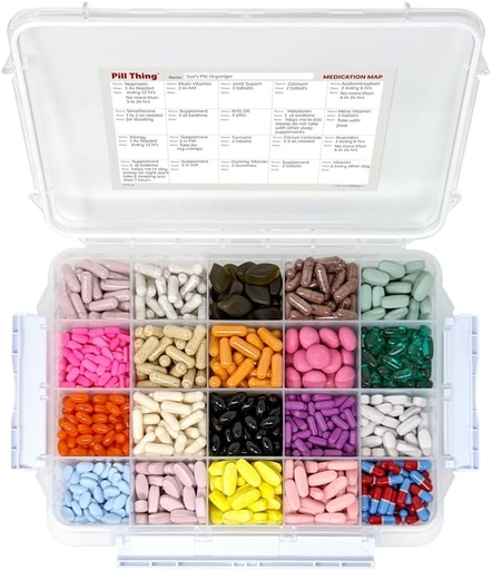 [BRSWKHYIOV5RAEDE] Pill Thing Large Monthly Pill Organizer with Built-in Handle - Medicine Organizer Pill Case with Deep Compartments and Airtight lid - Travel Pill Box