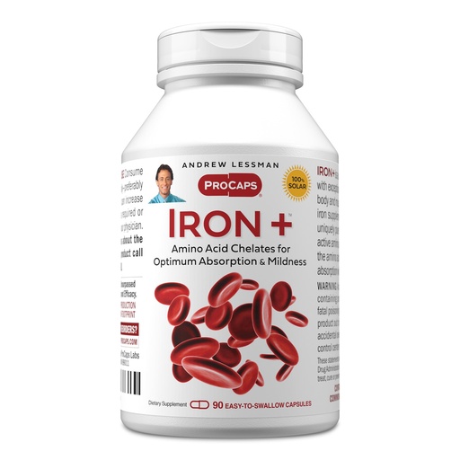 [BRSWI2QGBZ5BWFQ5] ANDREW LESSMAN Iron Plus 90 Capsules - 18mg Iron, 100% Pure Amino Acid Chelated Iron (Glycinate, Aspartate), Plus Vitamin C for Increased Absorption, Small, Easy to Swallow Capsules, No Additives