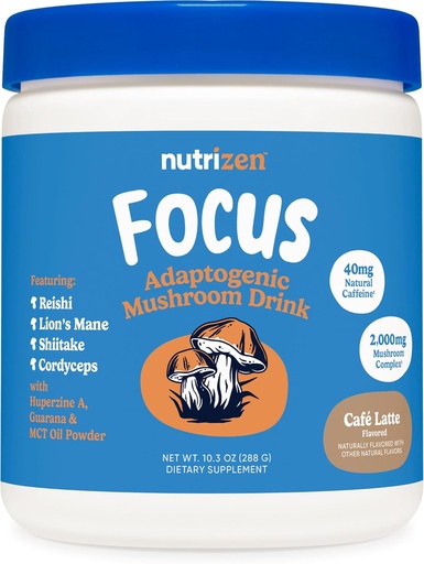 [BRSRAHDRBEPWCDT5] Nutricost Nutrizen AM Focus Adaptogenic Mushroom Drink (Cafe Latte Flavored) 30 Servings - Includes Reishi, Lion's Mane, Shiitake, Cordyceps