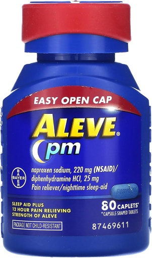 [BRSW22YRCUFGCAA6] Aleve PM Caplets, Naproxen Sodium 220 mg (NSAID)/diphenhydramine HCl 25 mg, Pain Reliever/Nighttime Sleep-Aid, Non-Habit Forming, 80 Count